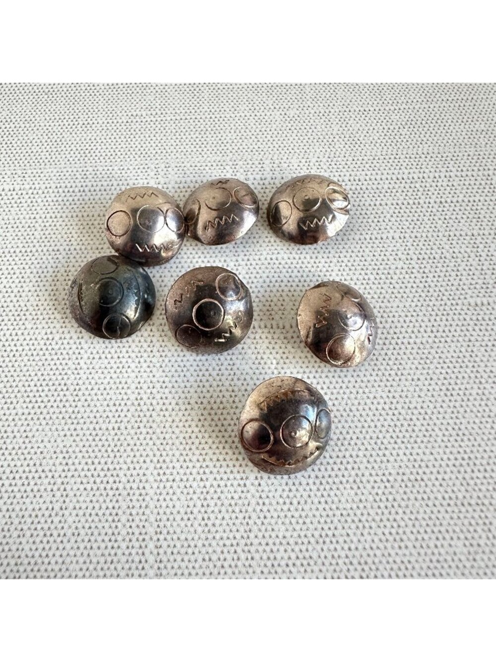 Antique Native American Silver Button Lot Seven Hand Stamped Domed